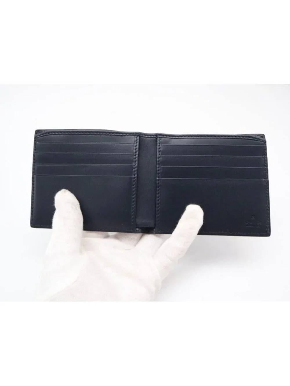 Gucci Bi Foldwallet Guccissima Navy Leather Silver Wallet
